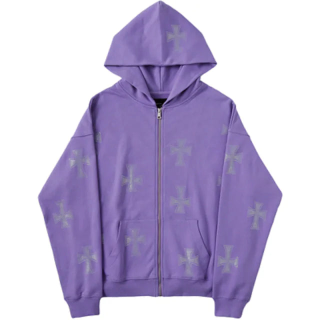 Embroidered Cross Zip-up Hoodie