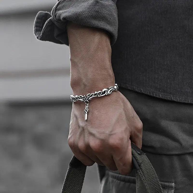 925 Dangling Cross MENS Bracelet