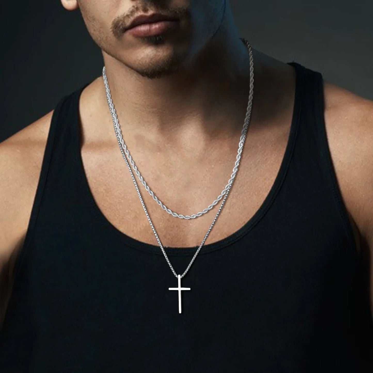 VNOX Mens Double-Cross Necklaces