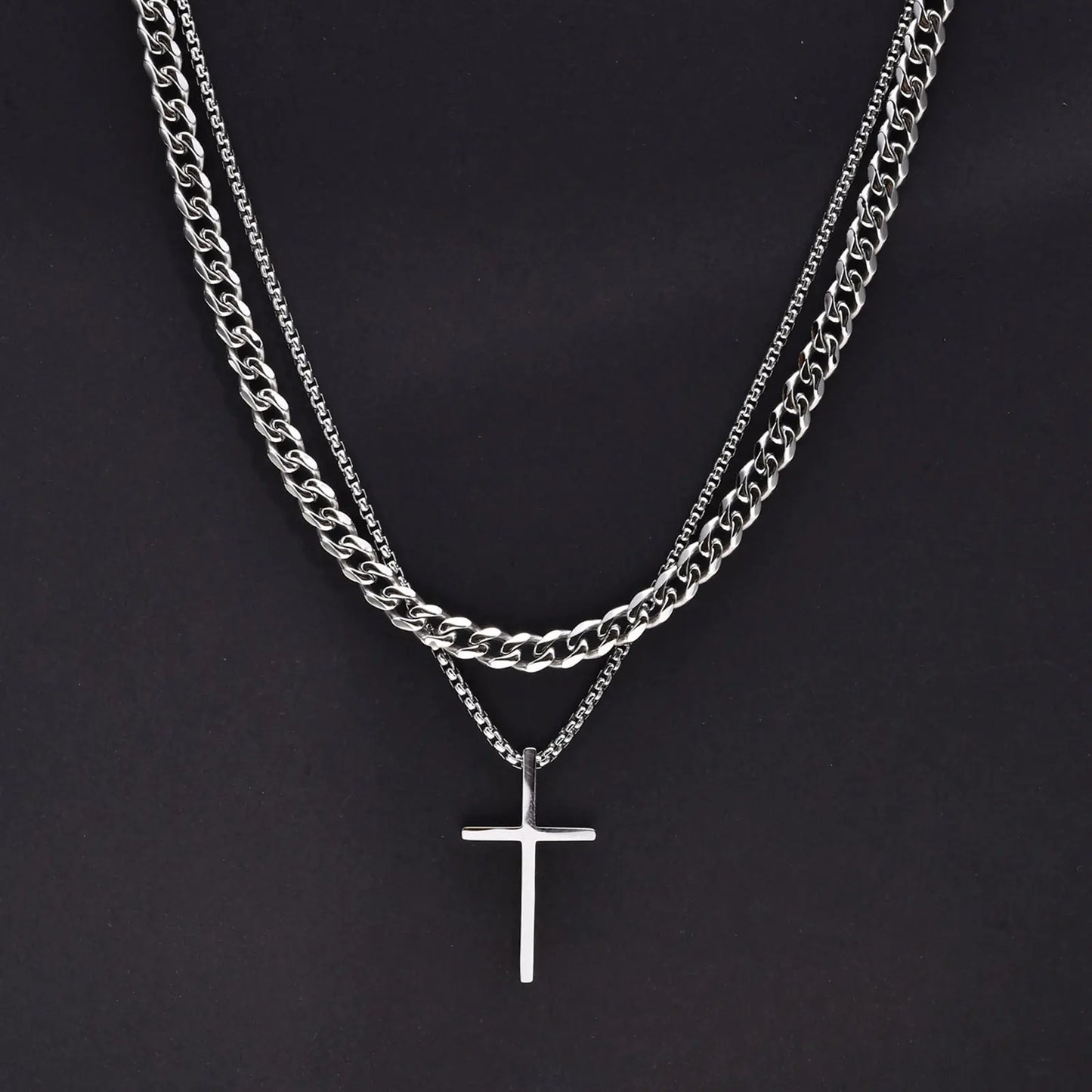 VNOX Mens Double-Cross Necklaces