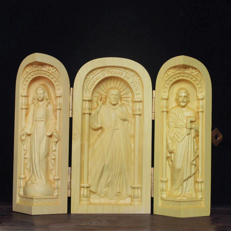 Jesus, Mary & Jospeh Altar Box (Solid Wood Hand-Carving)