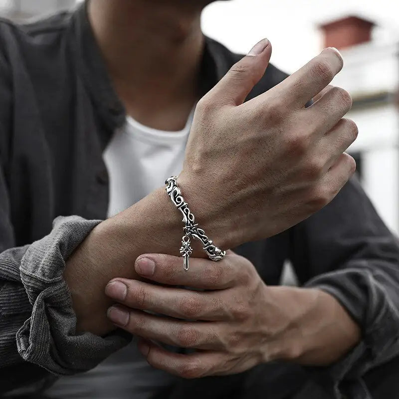 925 Dangling Cross MENS Bracelet