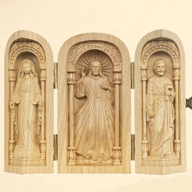 Jesus, Mary & Jospeh Altar Box (Solid Wood Hand-Carving)