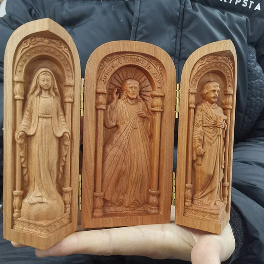 Jesus, Mary & Jospeh Altar Box (Solid Wood Hand-Carving)