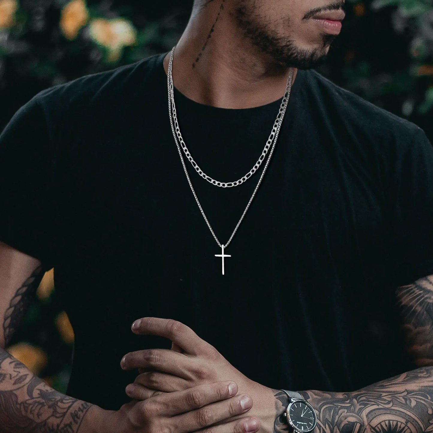 VNOX Mens Double-Cross Necklaces