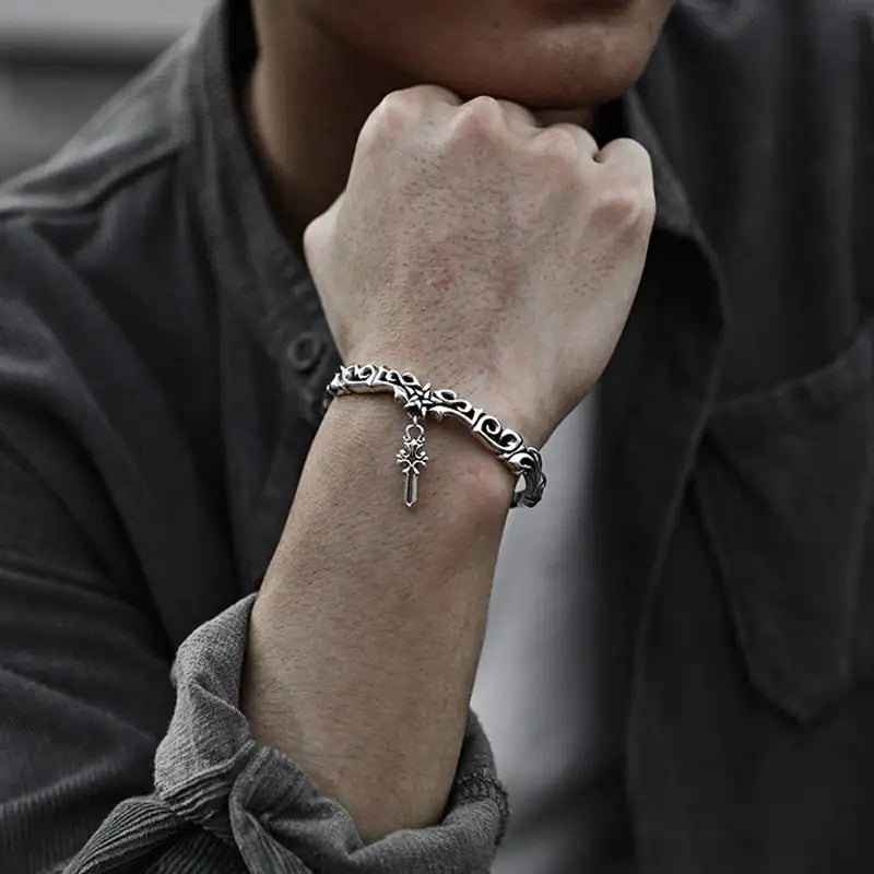 925 Dangling Cross MENS Bracelet